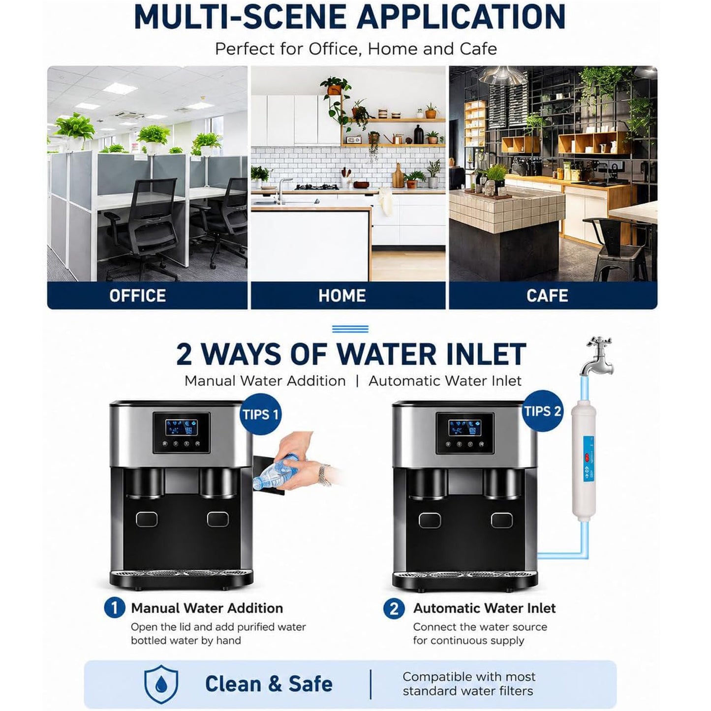 3-in-1 Countertop Ice Maker Machine – Ice Cubes, Crushed Ice & Cold Water Dispenser with Touch LCD