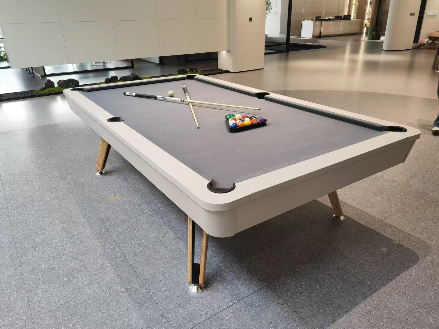 8-ft 3 IN 1 Professional Billiard Pool Tables with Full Accessory Pool Table with Table Tennis Top - White with Grey Felt