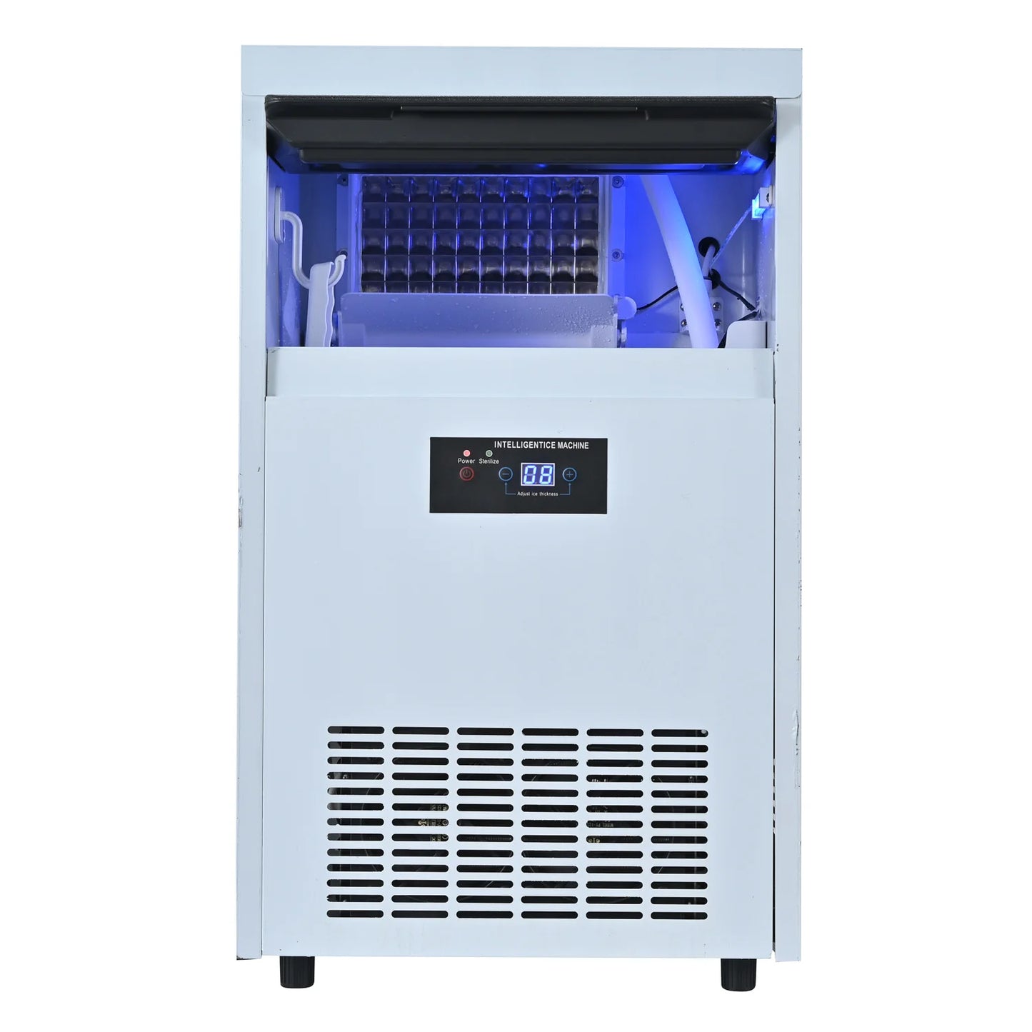 Integrated Ice Maker Machine, 70-80KGS/24H Stainless Steel Under Counter ice Machine with 12KGS Ice Storage Capacity, Freestanding Ice Maker