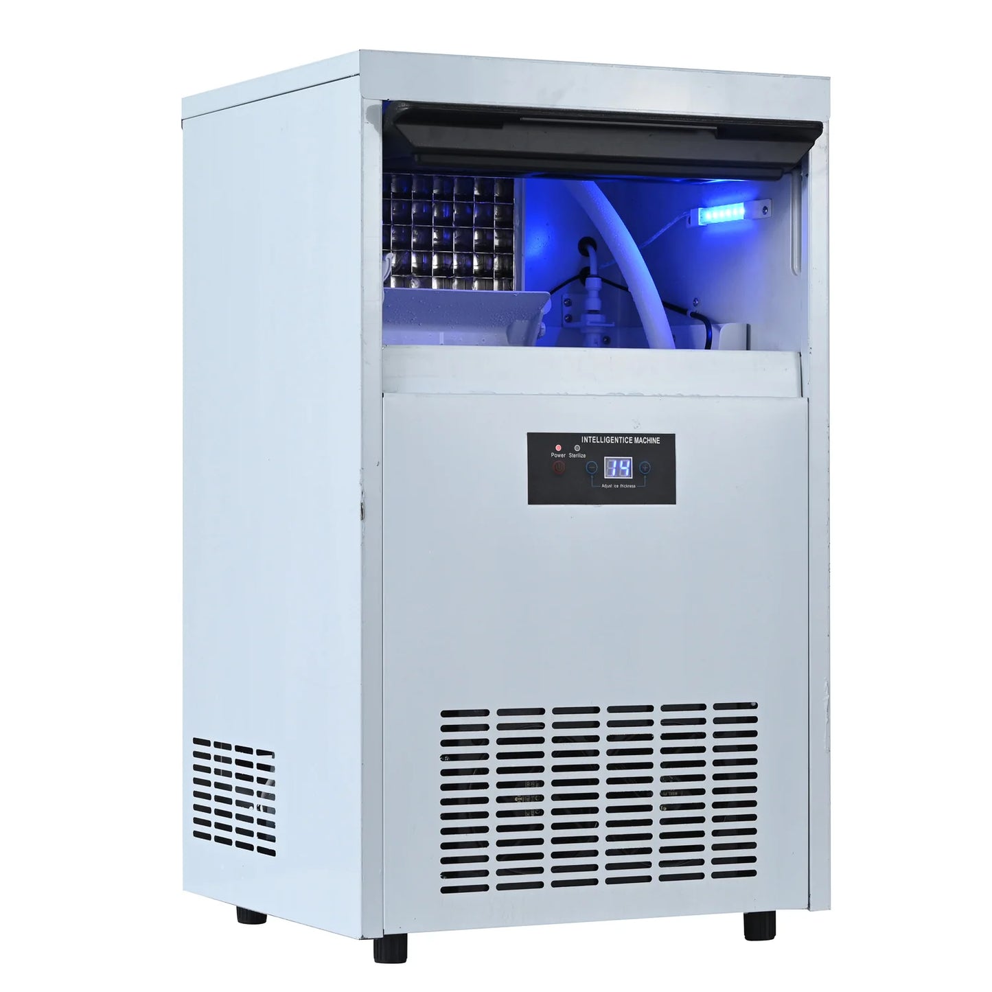Integrated Ice Maker Machine, 70-80KGS/24H Stainless Steel Under Counter ice Machine with 12KGS Ice Storage Capacity, Freestanding Ice Maker