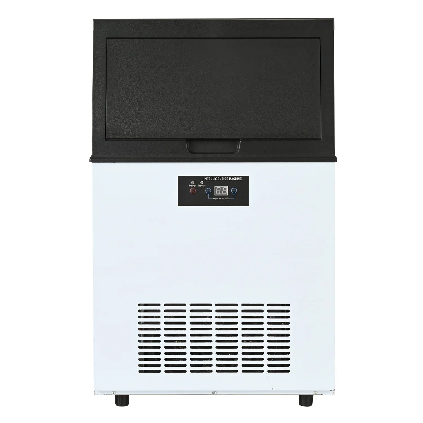 Integrated Ice Maker Machine, 100-110KGS/24H Stainless Steel Under Counter ice Machine with 15KGS Ice Storage Capacity, Freestanding Ice Maker