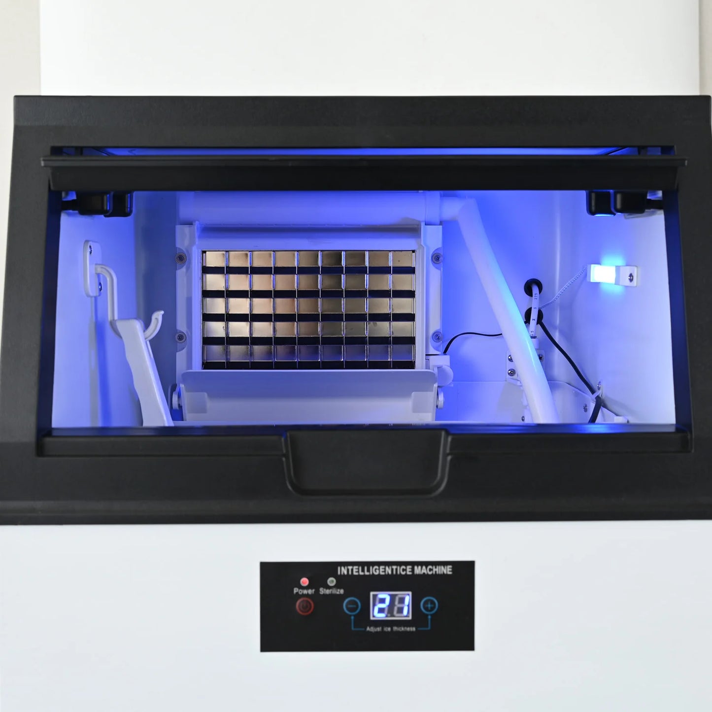 Integrated Ice Maker Machine, 100-110KGS/24H Stainless Steel Under Counter ice Machine with 15KGS Ice Storage Capacity, Freestanding Ice Maker