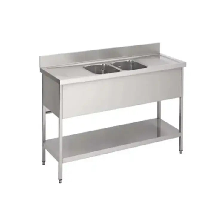 Commercial Double Bowl Sink with Double Drainers | AISI 304 Stainless Steel Sink with Undershelf 2000×700×850mm | Made in UAE