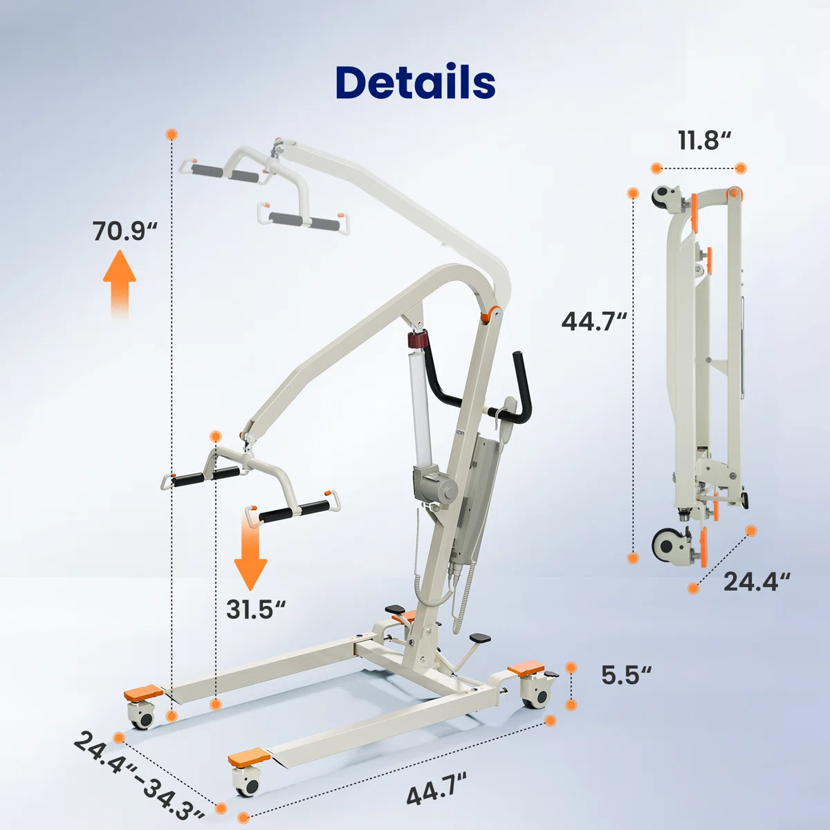 Portable Electric Patient Lift - Compact Folding Full Body Powered Transfer Lifter for Home