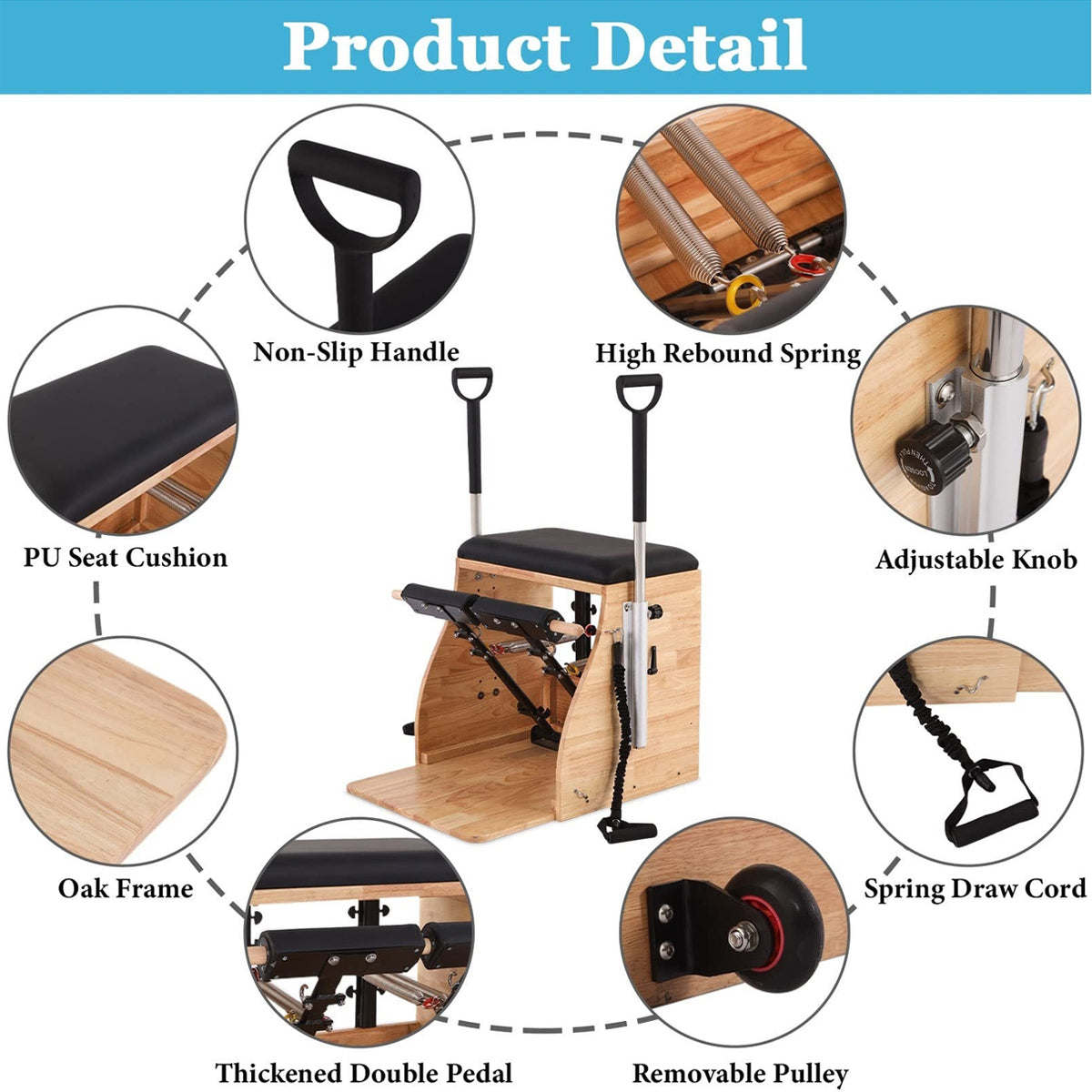 Multi Functional Wunda Chair Pilates Fitness Exercise Durable Oak Equipment Pilates Stability Chair Balance Trainer