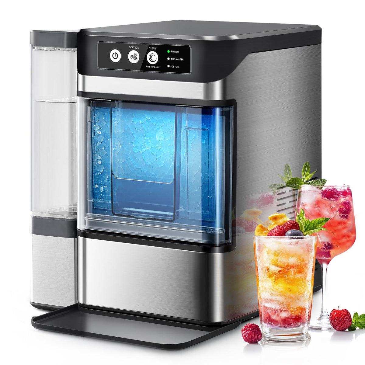 Stainless Steel Self-Cleaning Countertop Ice Maker 38 Lbs 17kg Daily Output Electric for Hotels