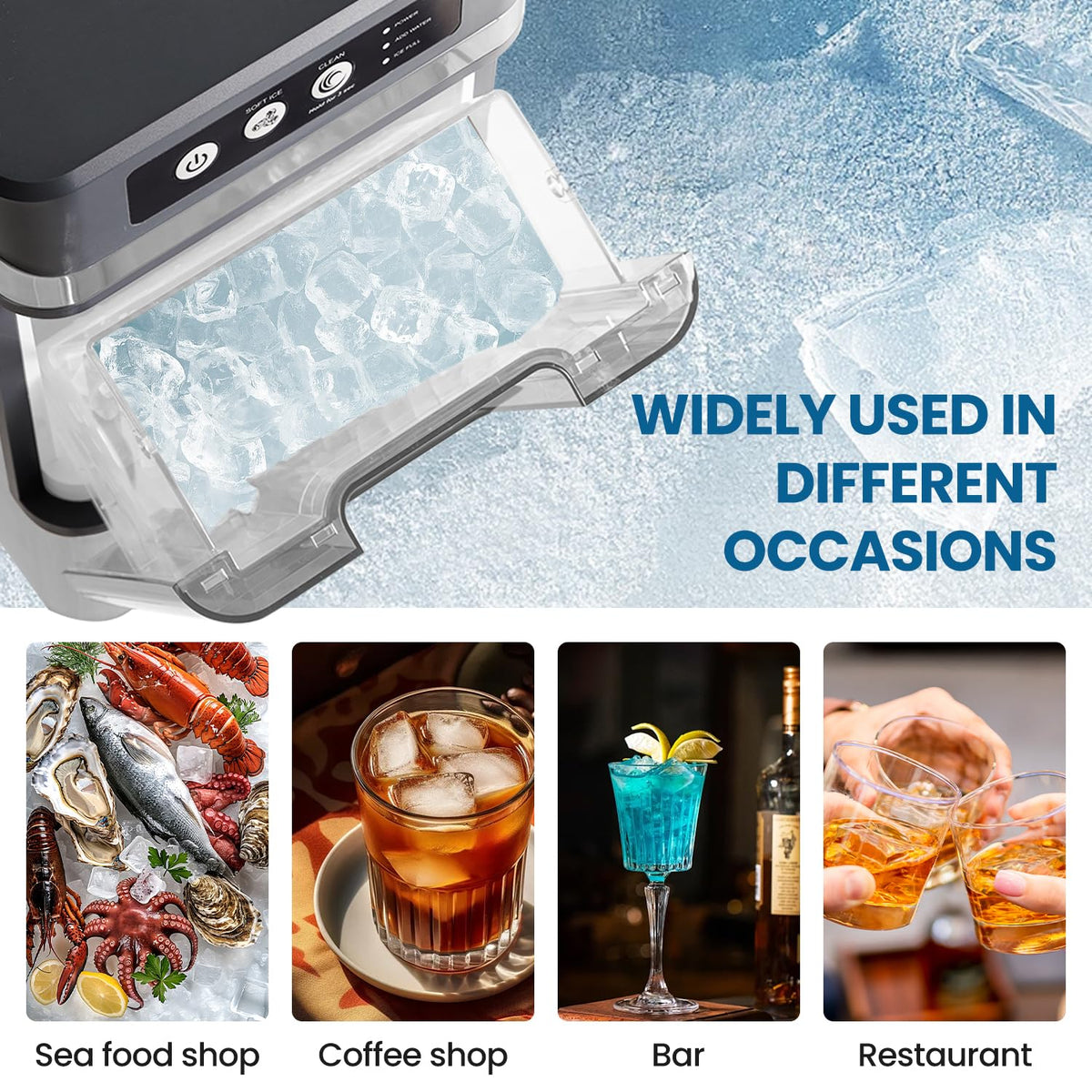Stainless Steel Self-Cleaning Countertop Ice Maker 38 Lbs 17kg Daily Output Electric for Hotels