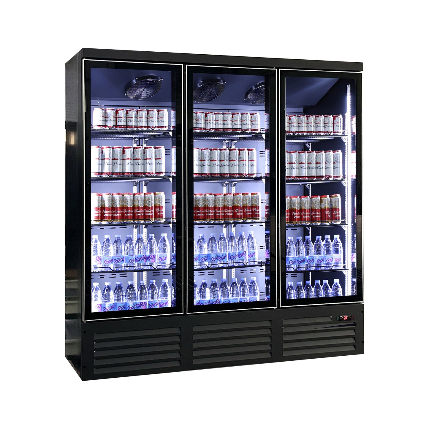 Vertical Refrigeration Equipment Air Cooler for Supermarket Beverage Display Glass Door Bar Three door upright beverage chiller Full black Glass Door