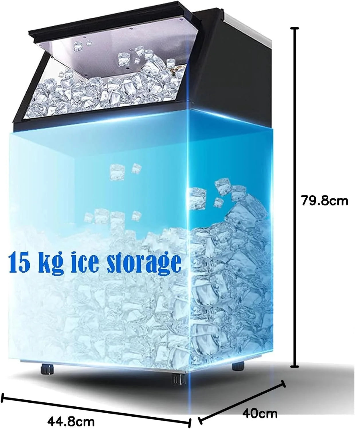 Commercial Ice Maker Machine 80KG/24H – 66 Cubes Per Cycle, 15KG Storage, LCD Display, Self-Cleaning & Automatic Water Supply
