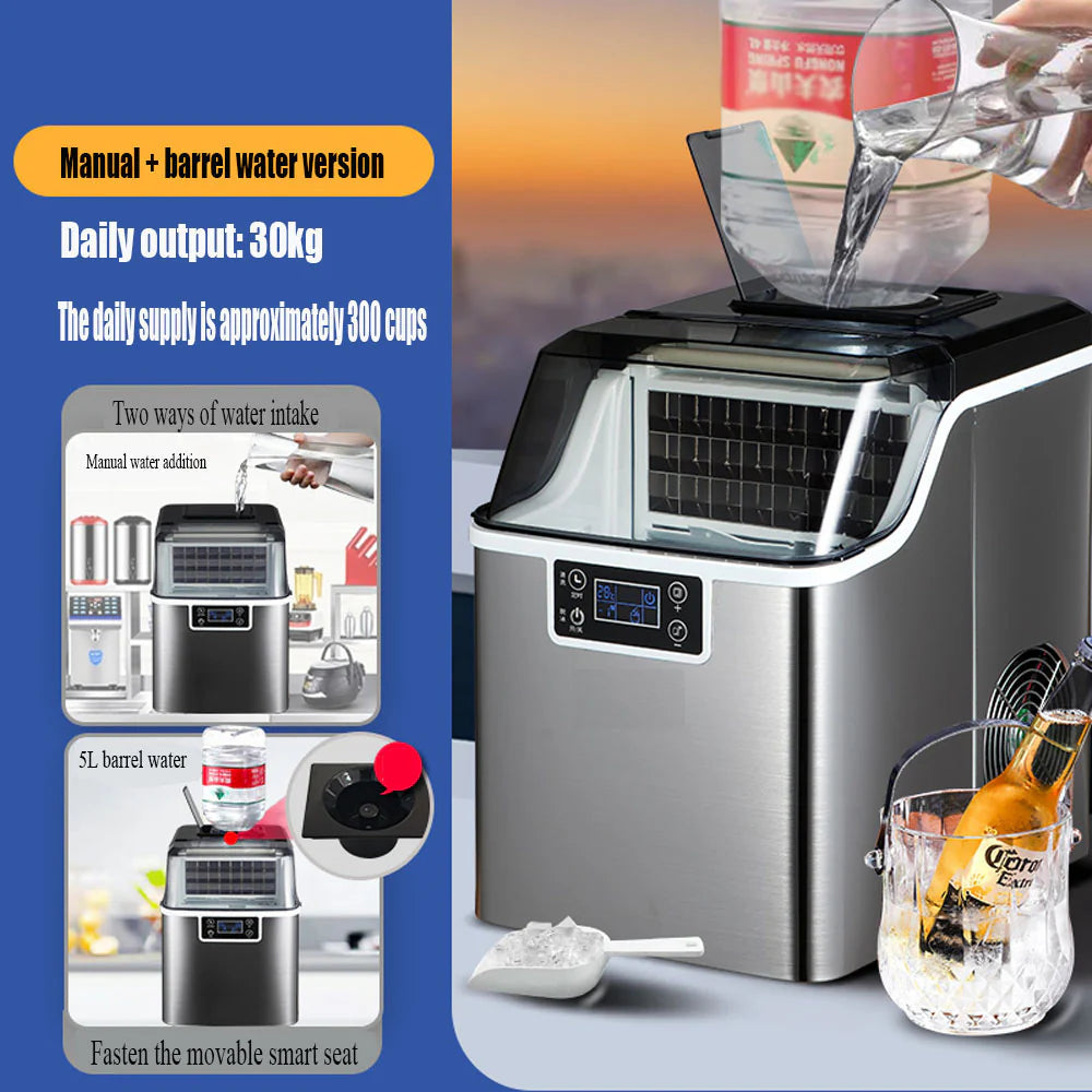 45 lbs/Day Countertop Stainless Steel Ice Maker – 24-Cube Commercial Ice Machine with Self-Cleaning & Adjustable Ice Thickness