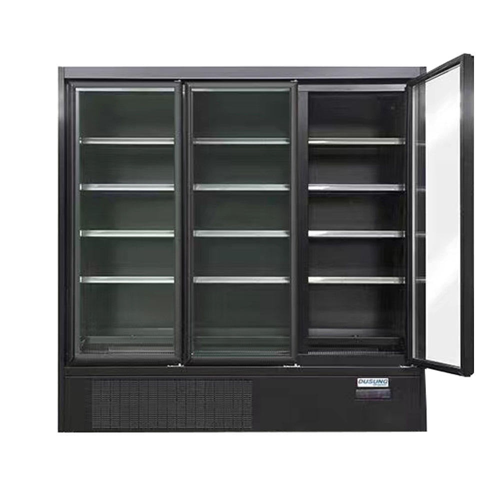Vertical Refrigeration Equipment Air Cooler for Supermarket Beverage Display Glass Door Bar Three door upright beverage chiller Full black Glass Door