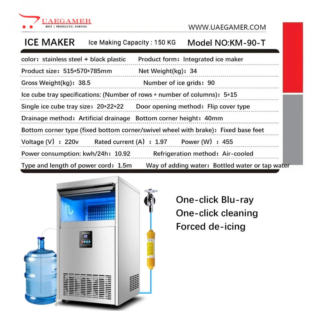 Commercial Ice Maker Machine, 135-145 KGS/24H Stainless Steel under Counter Ice Machine with 20KGS Ice Storage Capacity, for/Restaurant/Bar/Coffee Shop