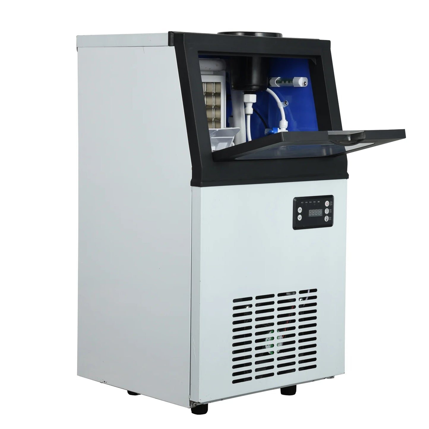 Bottled Water or Tap Water Ice Maker Machine, 40-50kg in 24H Stainless Steel Under Counter ice Machine with 17.6lbs Ice Storage Capacity, Freestanding Ice Maker.