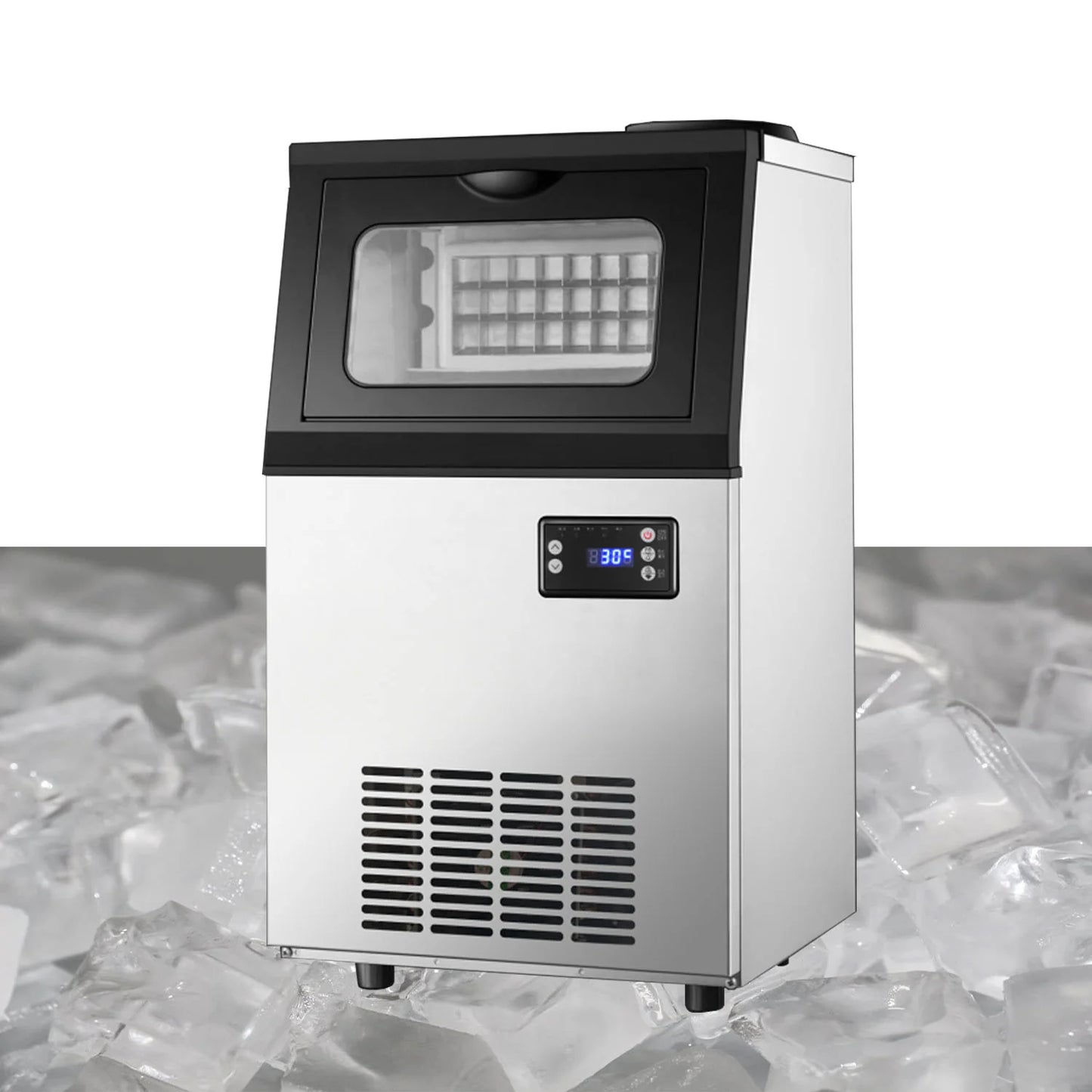 Bottled Water or Tap Water Ice Maker Machine, 40-50kg in 24H Stainless Steel Under Counter ice Machine with 17.6lbs Ice Storage Capacity, Freestanding Ice Maker.