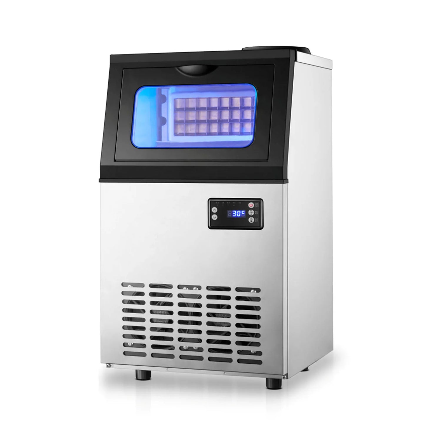Bottled Water or Tap Water Ice Maker Machine, 40-50kg in 24H Stainless Steel Under Counter ice Machine with 17.6lbs Ice Storage Capacity, Freestanding Ice Maker.