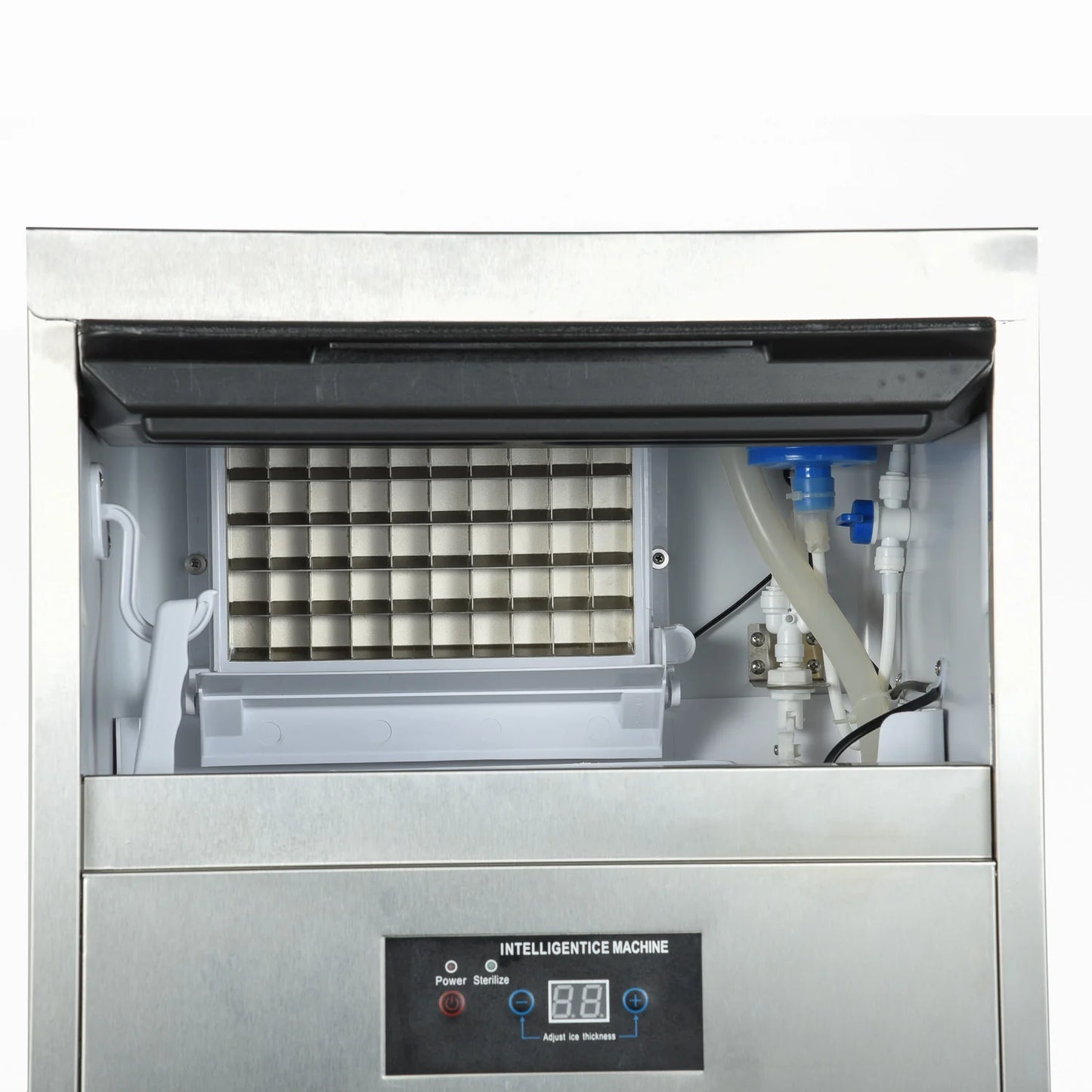 Integrated Ice Maker Machine, 70-80KGS/24H Stainless Steel Under Counter ice Machine with 12KGS Ice Storage Capacity, Freestanding Ice Maker