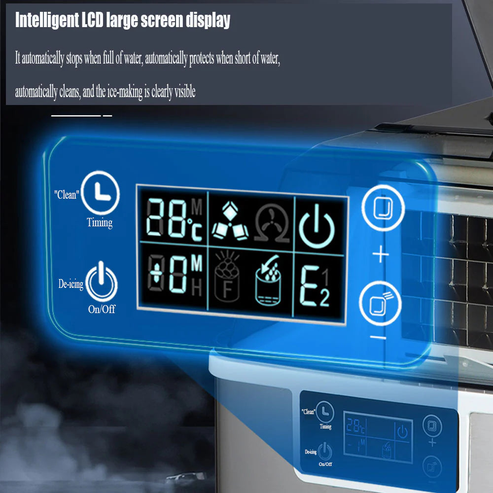45 lbs/Day Countertop Stainless Steel Ice Maker – 24-Cube Commercial Ice Machine with Self-Cleaning & Adjustable Ice Thickness