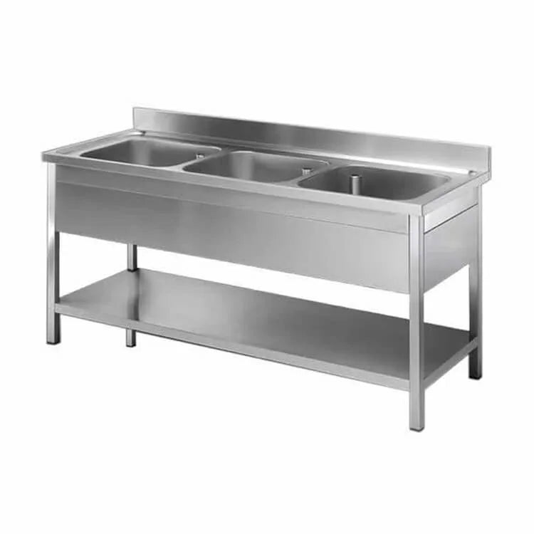 Commercial Triple Bowl Stainless Steel Sink with Undershelf | AISI 304 Kitchen Sink 1800×700×850mm | Made in UAE