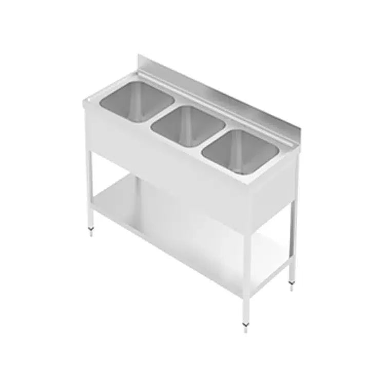 Commercial Triple Bowl Stainless Steel Sink with Undershelf | AISI 304 Kitchen Sink 1600×700×850mm | Made in UAE