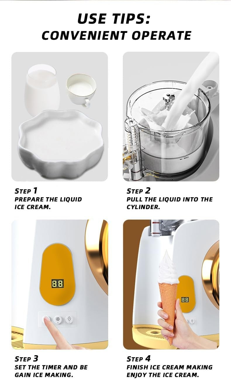 Automatic Quart Ice Cream Maker Machine with Built in Compressor Soft Serve for Home Party Ice Storage Capacity 1.5 Quart Automatic Ice Cream Maker Home Party Soft Serve with Built-in Compressor for Ice Cream Syrup Fruit Milk 220v/50Hz