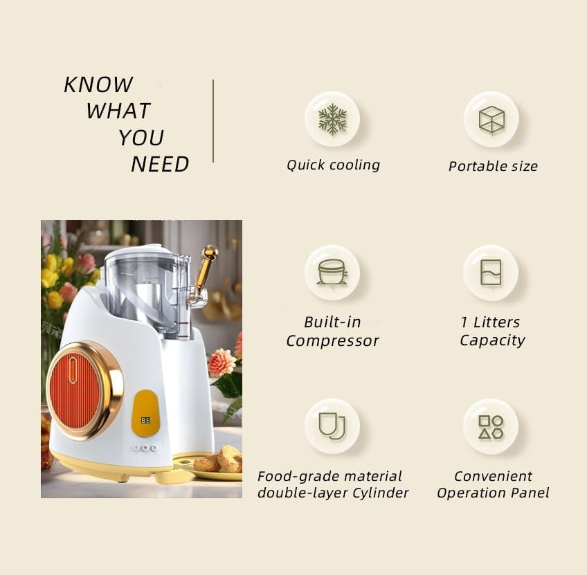 Automatic Quart Ice Cream Maker Machine with Built in Compressor Soft Serve for Home Party Ice Storage Capacity 1.5 Quart Automatic Ice Cream Maker Home Party Soft Serve with Built-in Compressor for Ice Cream Syrup Fruit Milk 220v/50Hz