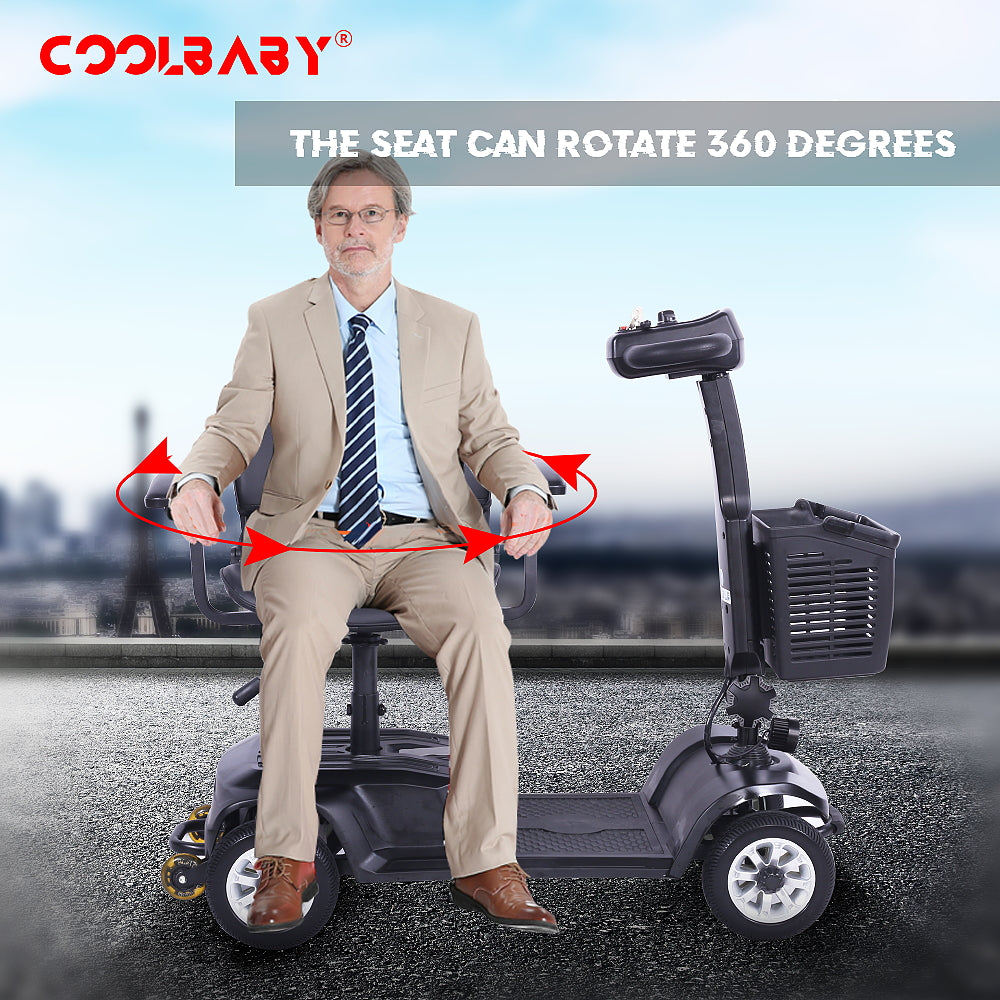 X-02 4 Wheel Electric Scooter Portable Electric Wheelchair Leg Scooter for Adult Seniors, Open Armrest, Swivel Seat
