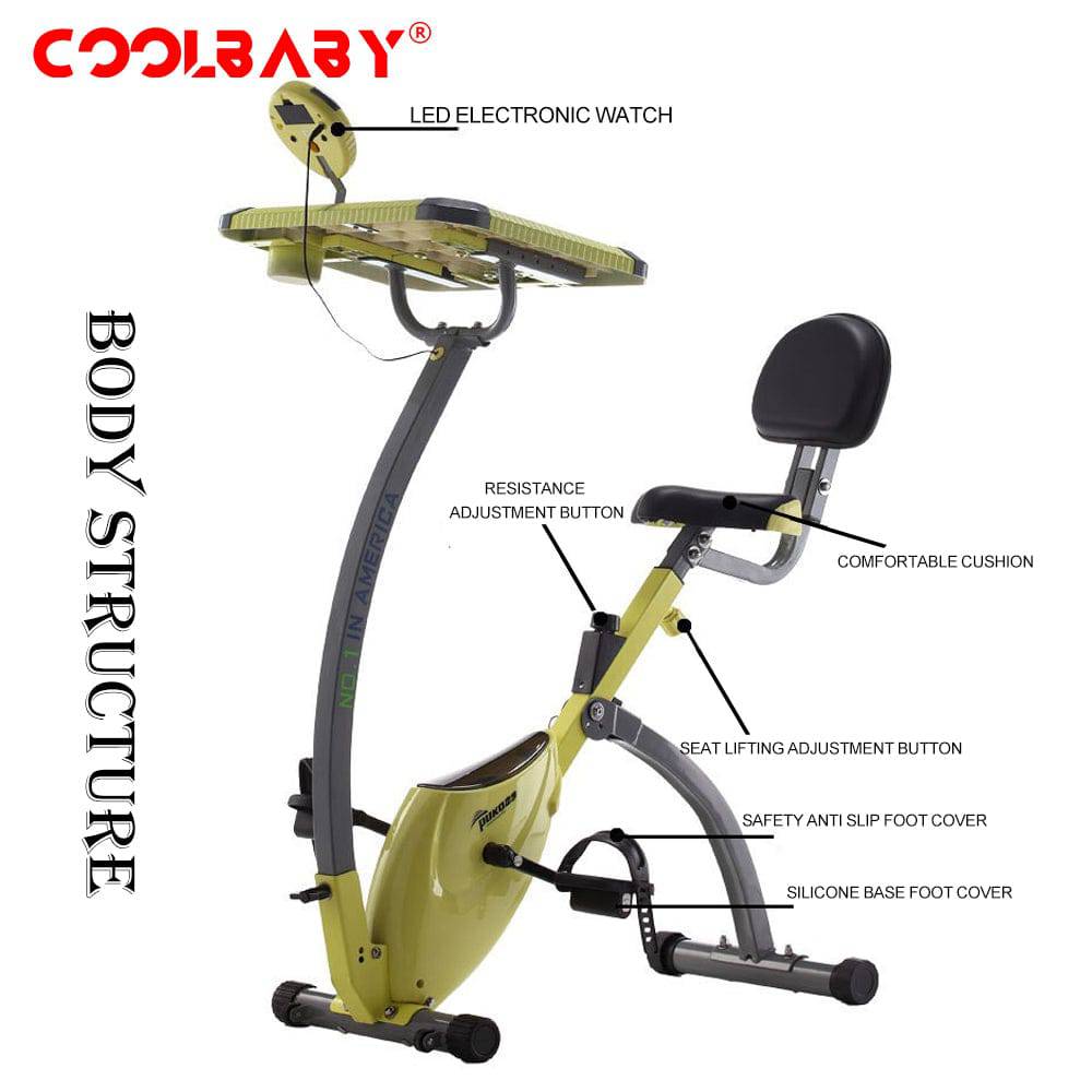 COOLBABY Home Exercise Bike, Super Quiet, Two-way Folding, Magnetic Control, Spinning Bike, With a Computer Desk