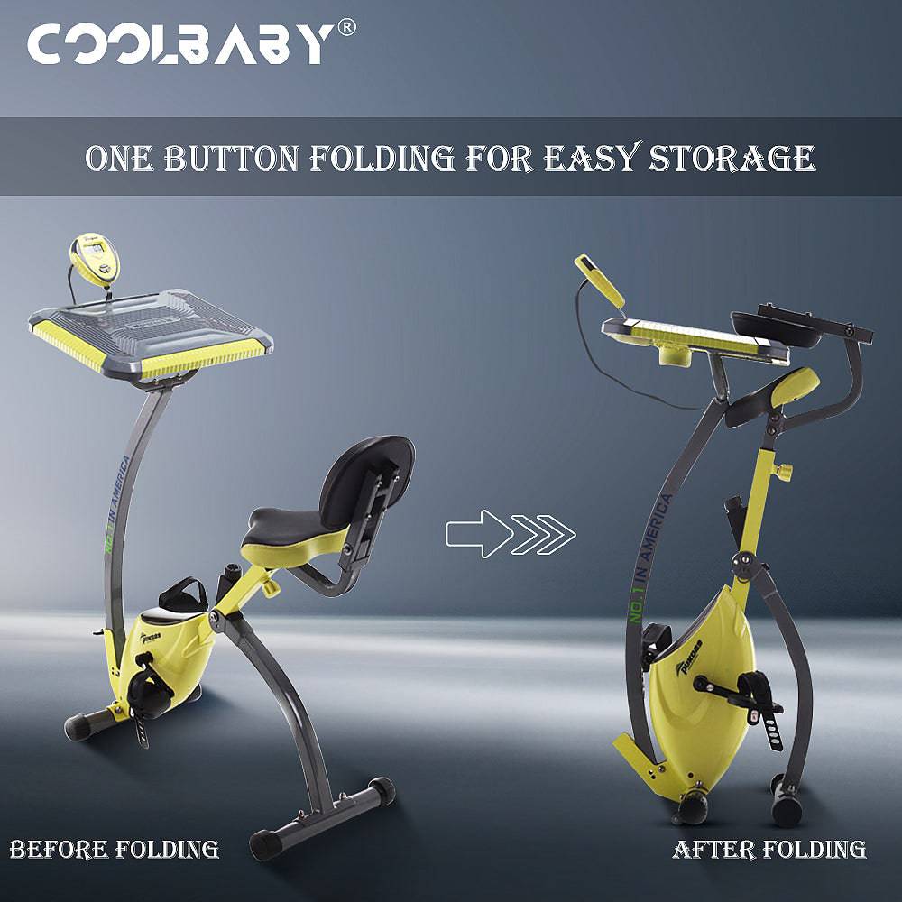 COOLBABY Home Exercise Bike, Super Quiet, Two-way Folding, Magnetic Control, Spinning Bike, With a Computer Desk