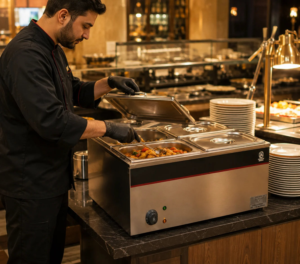 Commercial Bain Marie Food Warmer 4 × 1/2 GN | 1.5KW Stainless Steel Countertop Buffet Warmer