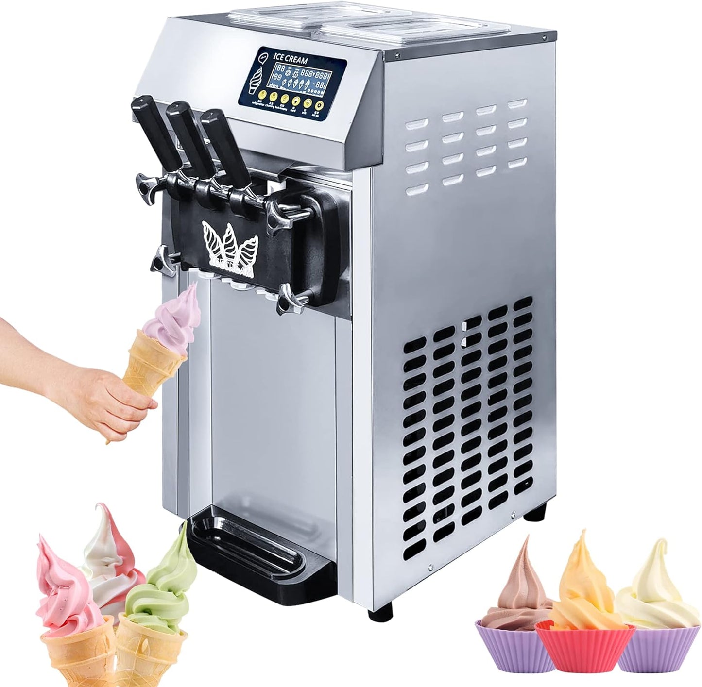 Ice Cream Maker 3 Flavors-Create Homemade Frozen Desserts, Frozen Yogurt, 3L Bowl/1.8L Home Kitchen Commercial