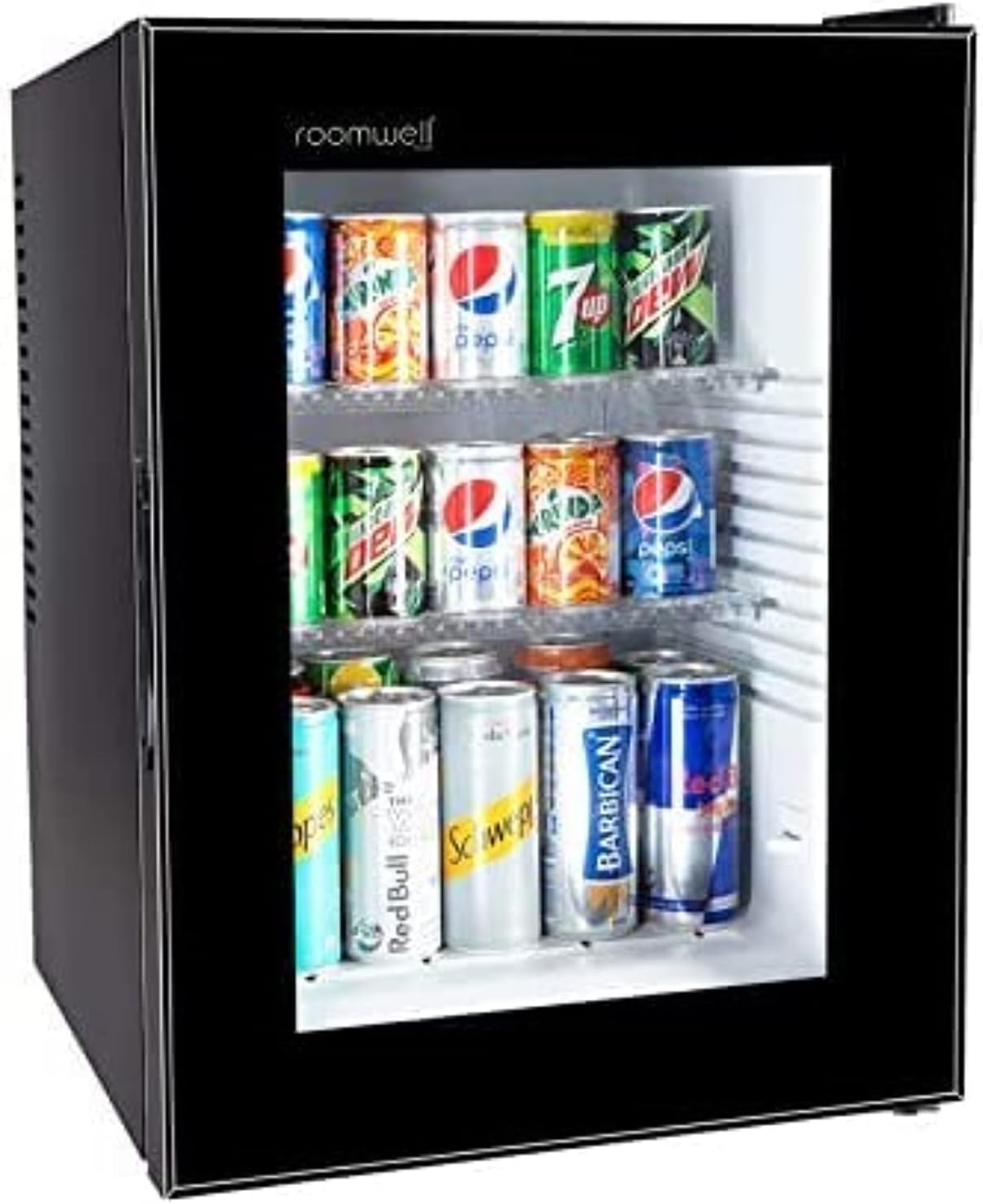 UK Compact Minibar Electric Mini Fridge - Glass Door Fridge For Hotel/Home/Kitchen & Office - Compact Refrigerator - 100% Silent - 40 Lt - Black