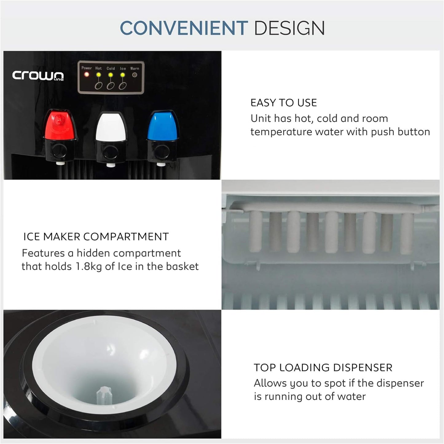 Crownline WD-232 Top Loading Water Dispenser | Hot,Cold,Normal | Ice Maker | Capacity 12kg/24Hrs - COOLBABY