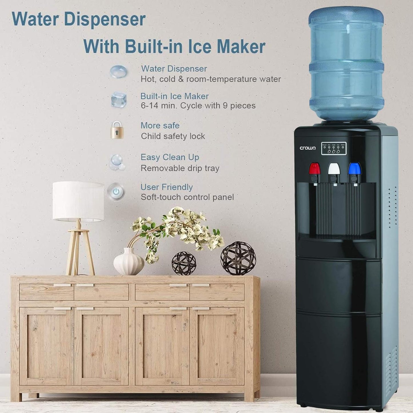 Crownline WD-232 Top Loading Water Dispenser | Hot,Cold,Normal | Ice Maker | Capacity 12kg/24Hrs - COOLBABY