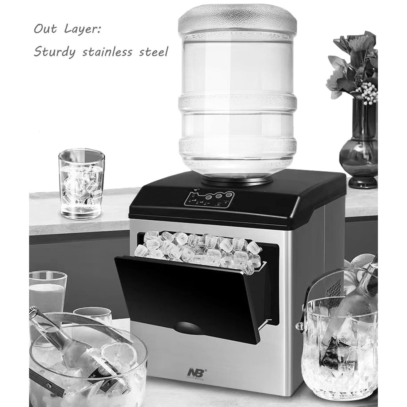 NB 2 in 1 Stainless Steel Ice Maker Machine with Cold Water Dispenser - COOLBABY
