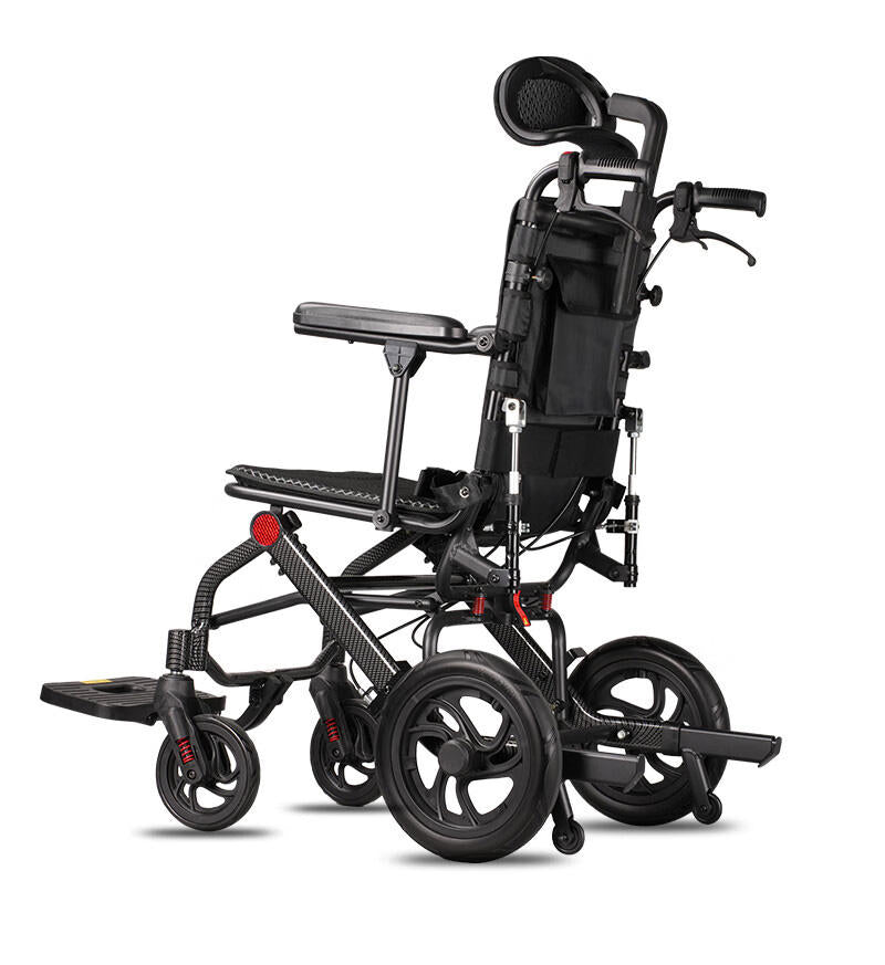 Lightweight Aluminum Manual Reclining Travel Wheelchair for Adults & Seniors 220lbs Capacity Folding Transit Wheelchair