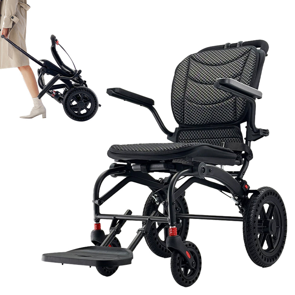 Ergonomic Manual Wheelchair Foldable Lightweight Wheelchair with Pull Rod for Elderly 9KG Aluminum Alloy Travel Wheelchair