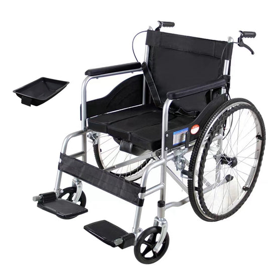 COOLBABY SSZ-LY06: Foldable Lightweight Disabled Wheelchair with Handbrake and Potty - Sturdy Thickened Steel Pipe Design for Elderly Comfort (Black) - coolbabymalls