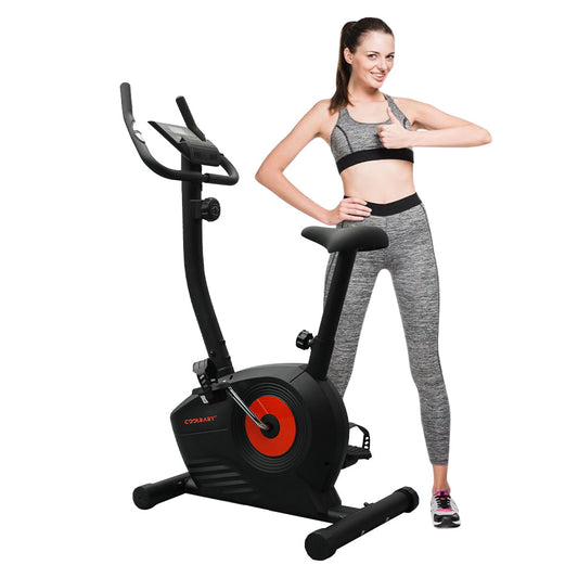 COOLBABY Home Fitness Exercise Bike with 8 Levels Adjustable Magnetic Resistance,Indoor Upright Bike for Cardio Workout,WQSJ-JSC03