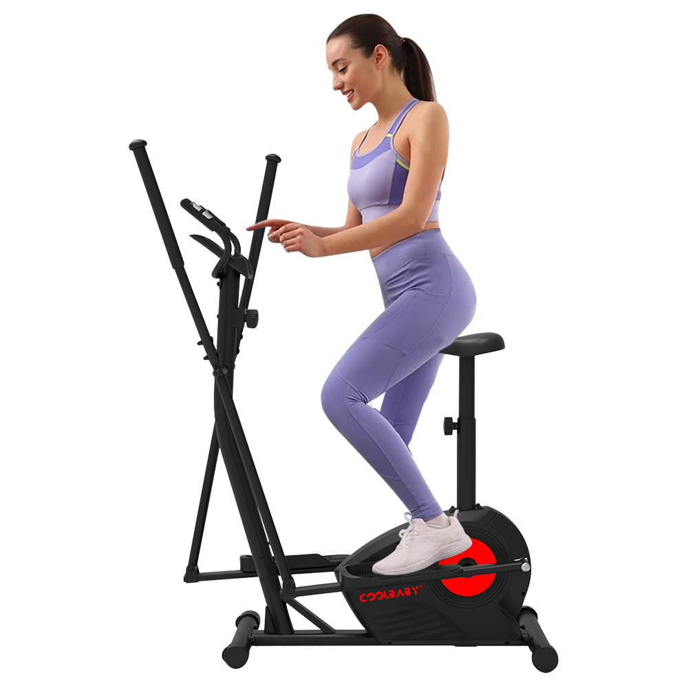 COOLBABY Elliptical Machine,Elliptical Exercise Machine for home with Seat,8 Resistance Levels,Pulse Rate Grips and LCD Monitor,WQSJ-JSC02