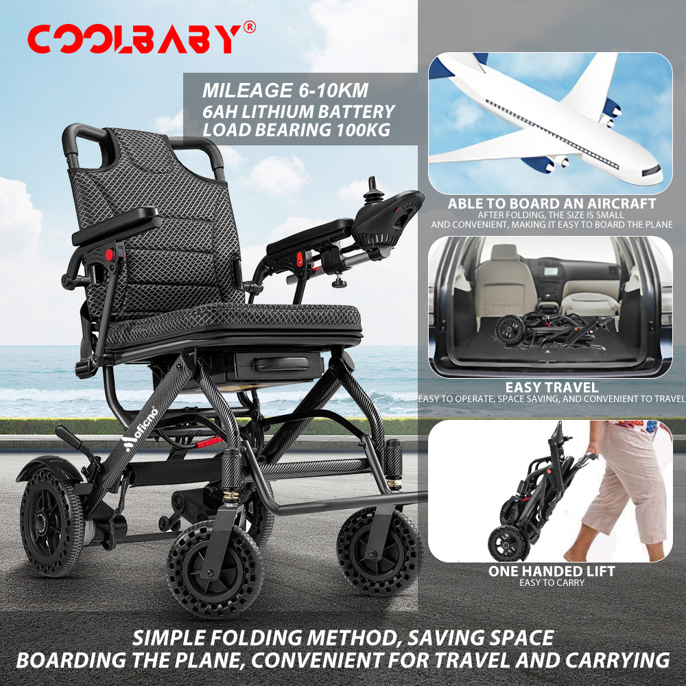 Carbon Fiber Coated Lightweight 15.6kg Electric Wheelchair Automatic Wheelchair Travel for Adults, Seniors Compact Portable Airline Approved
