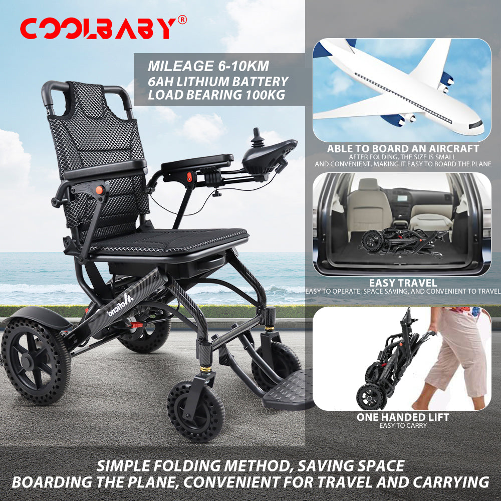 Carbon Fiber Coated Lightweight 15.6kg Electric Wheelchair Automatic Wheelchair Travel for Adults, Seniors Compact Portable Airline Approved