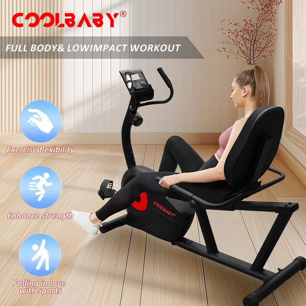 COOLBABY Exercise Bikes Stationary Indoor Recumbent Bikes with Backrest,Magnetic Stationary Bike,8 Levels Resistance
