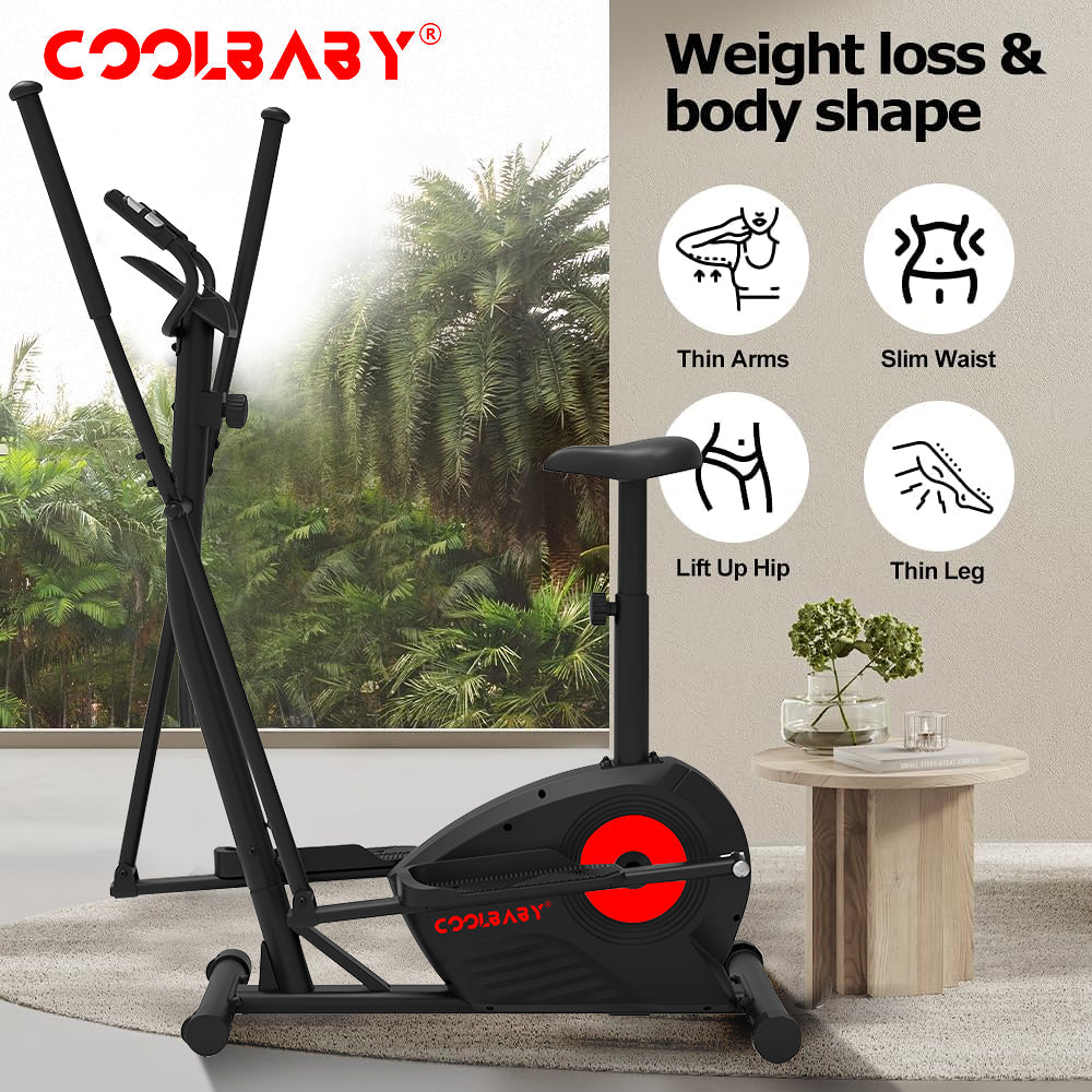 COOLBABY Elliptical Machine,Elliptical Exercise Machine for home with Seat,8 Resistance Levels,Pulse Rate Grips and LCD Monitor,WQSJ-JSC02