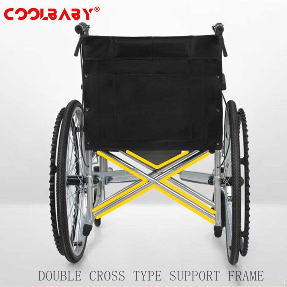 COOLBABY SSZ-LY06: Foldable Lightweight Disabled Wheelchair with Handbrake and Potty - Sturdy Thickened Steel Pipe Design for Elderly Comfort (Black) - coolbabymalls