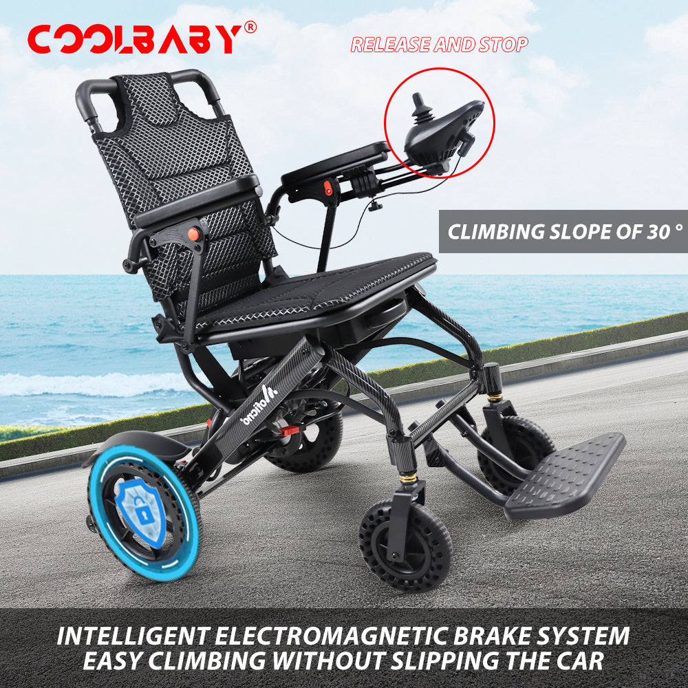 Carbon Fiber Coated Lightweight 15.6kg Electric Wheelchair Automatic Wheelchair Travel for Adults, Seniors Compact Portable Airline Approved