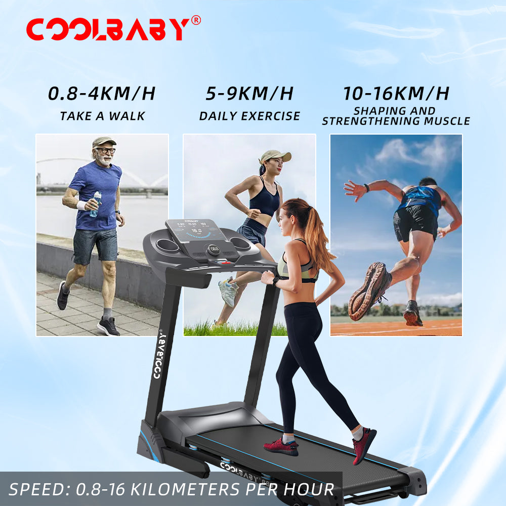 COOLBABY Folding Treadmill, Manual Incline Running Machine with 12 Preset Program, LCD Monitor & Heart Rate Sensor Exercise Equipment