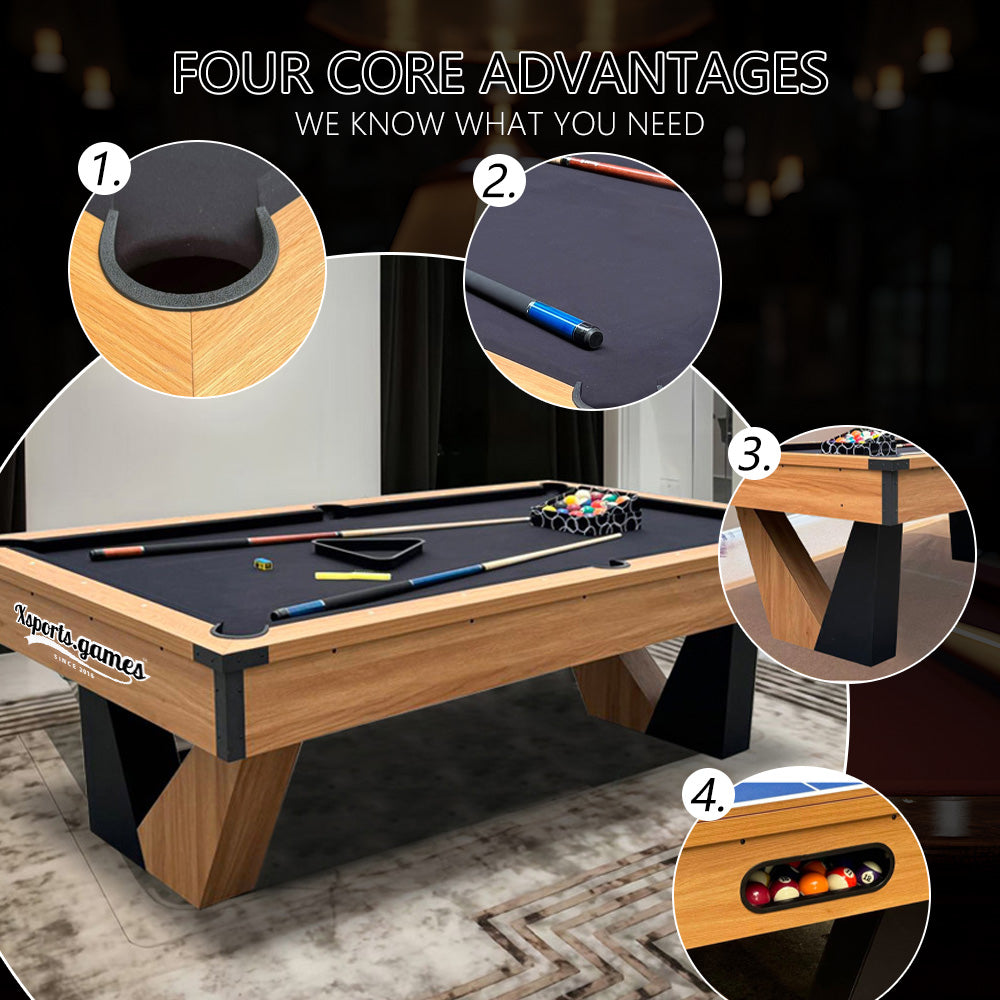 7 ft Pool Table with Wood Finish - Billiards Game Room Table for Adults & Family Billiard Table with Rustic Wood Finish