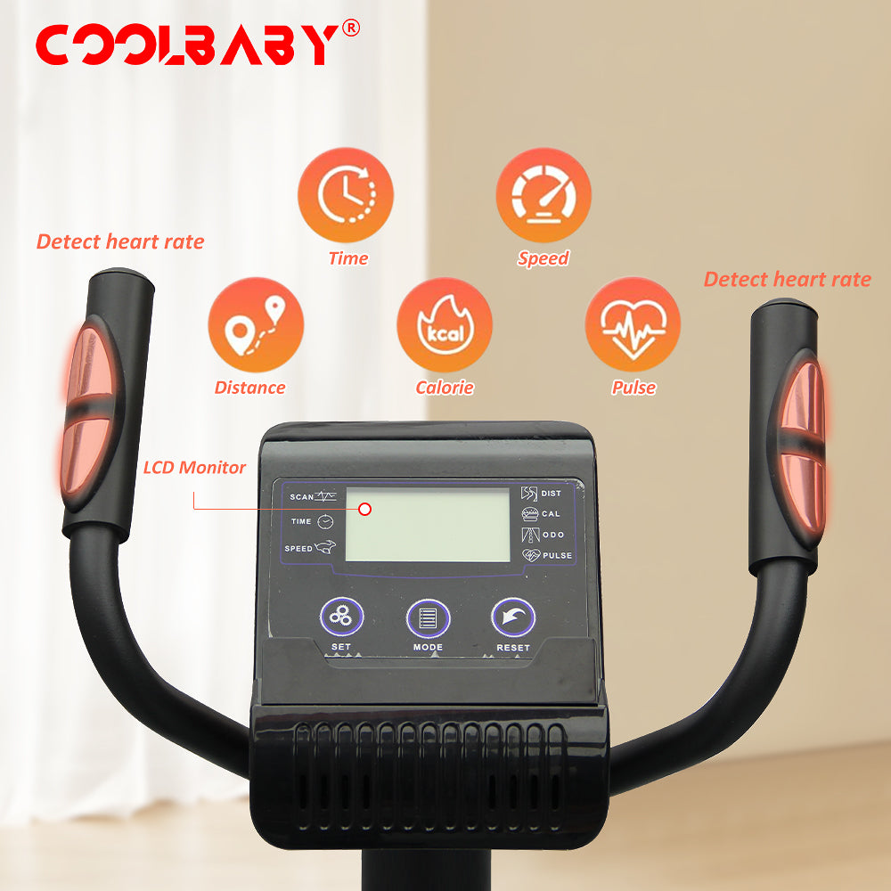 COOLBABY Home Fitness Exercise Bike with 8 Levels Adjustable Magnetic Resistance,Indoor Upright Bike for Cardio Workout,WQSJ-JSC03