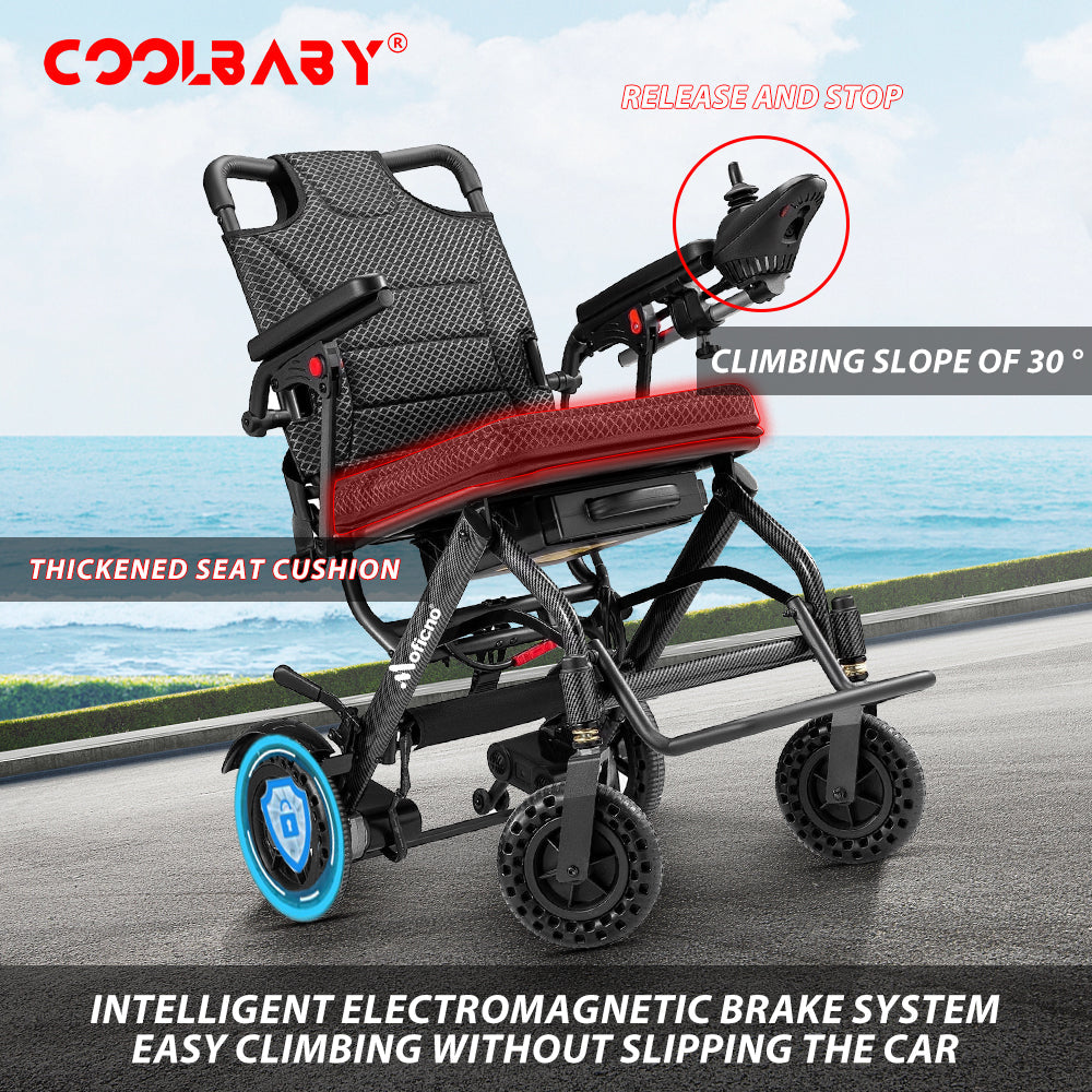 Carbon Fiber Coated Lightweight 15.6kg Electric Wheelchair Automatic Wheelchair Travel for Adults, Seniors Compact Portable Airline Approved
