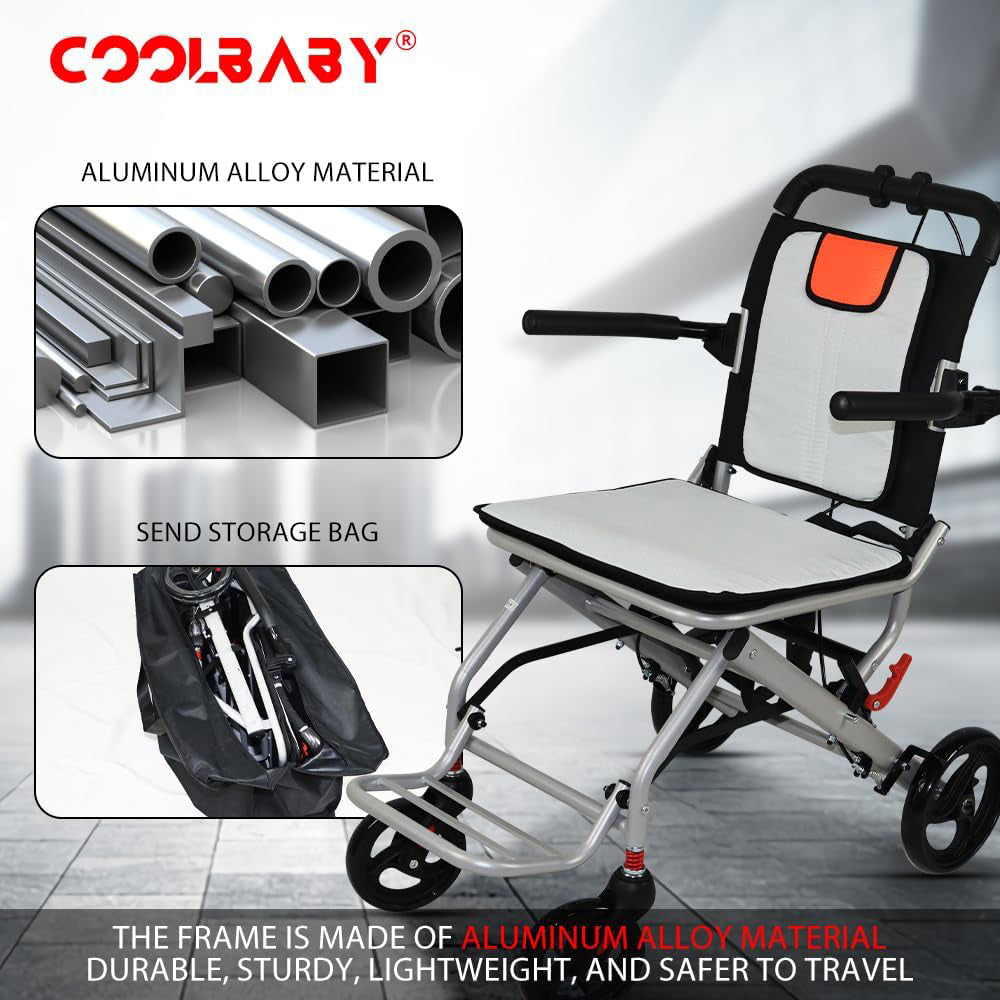 Super Lightweight (Only 19lbs aluminum wheelchairs wheelchairs portable foldable double support frame small hand push scooter